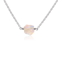 Raw Nugget Necklace - Rainbow Moonstone - Stainless Steel - Luna Tide Handmade Jewellery