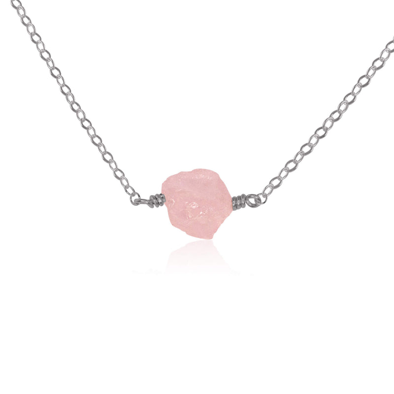 Raw Nugget Necklace - Rose Quartz - Stainless Steel - Luna Tide Handmade Jewellery