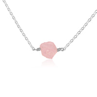 Raw Nugget Necklace - Rose Quartz - Sterling Silver - Luna Tide Handmade Jewellery