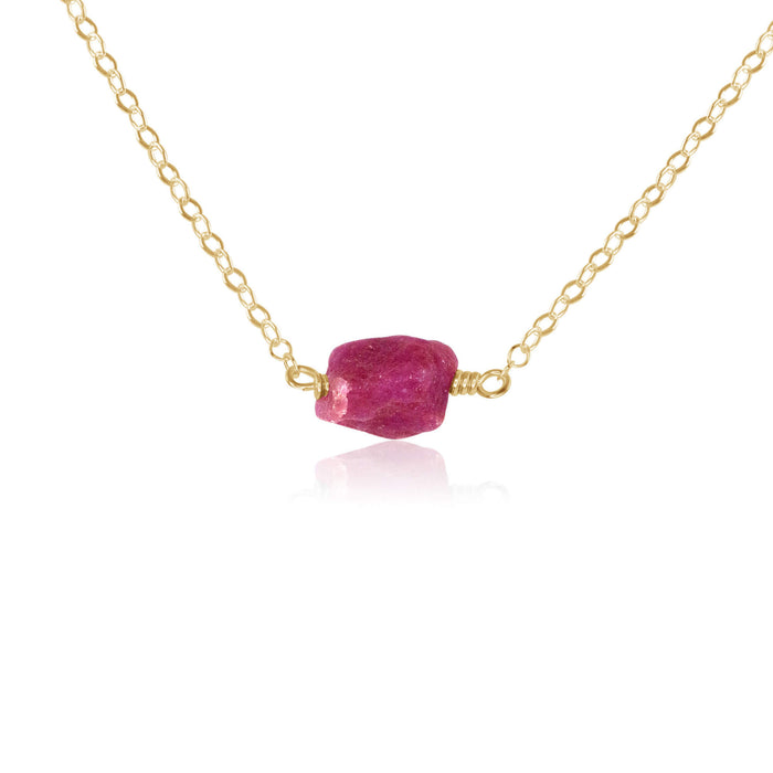 Raw Nugget Necklace - Ruby - 14K Gold Fill - Luna Tide Handmade Jewellery
