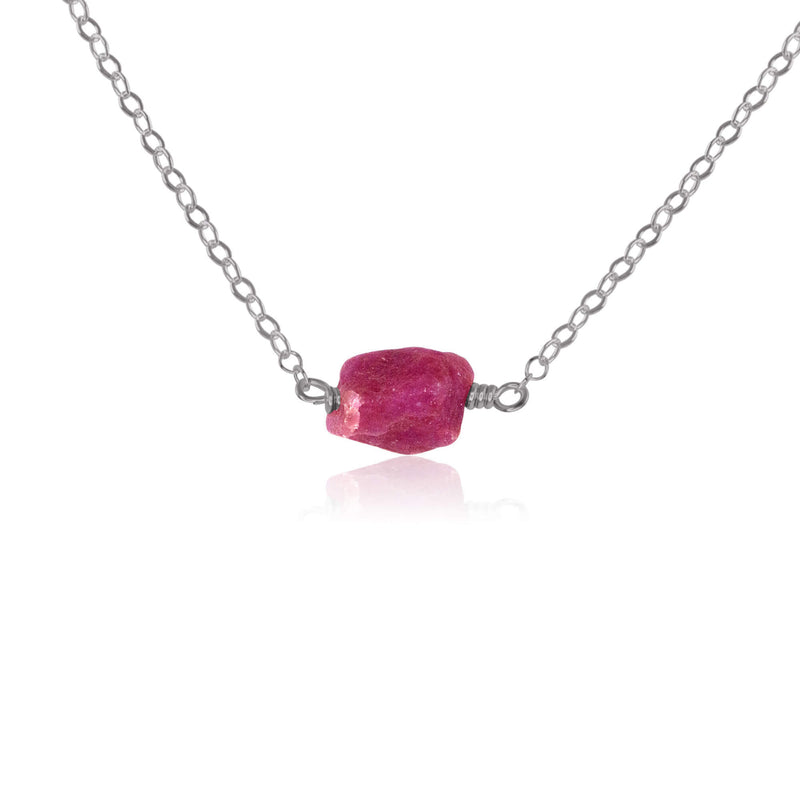 Raw Nugget Necklace - Ruby - Stainless Steel - Luna Tide Handmade Jewellery