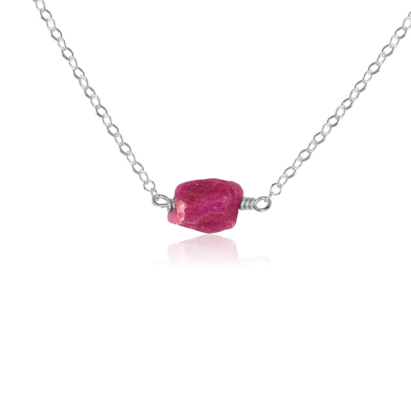 Raw Nugget Necklace - Ruby - Sterling Silver - Luna Tide Handmade Jewellery