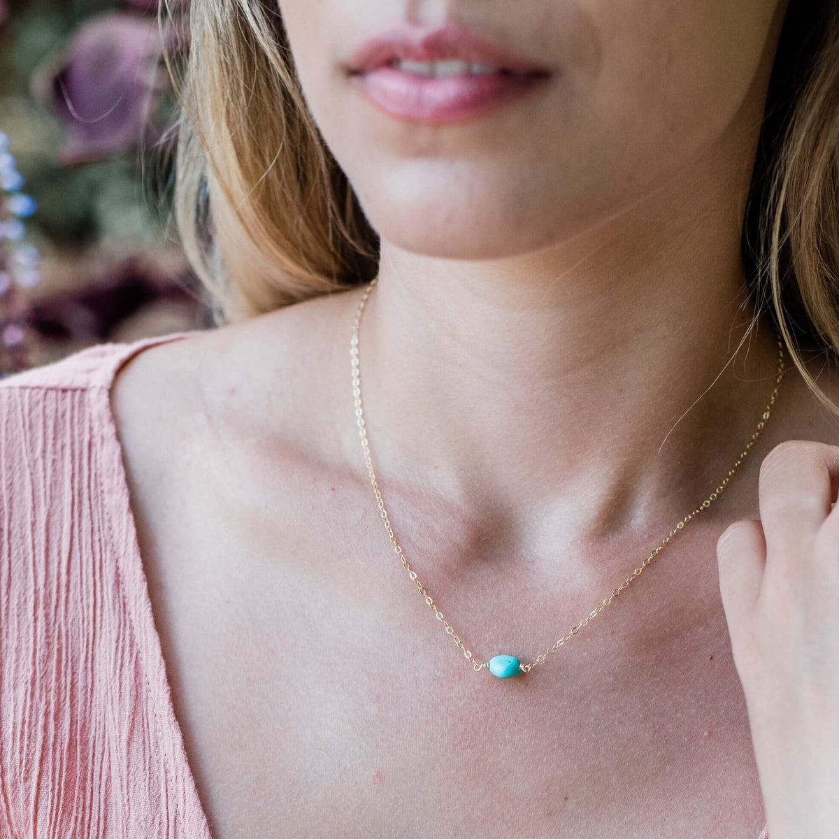 Raw Nugget Necklace - Turquoise - 14K Gold Fill - Luna Tide Handmade Jewellery