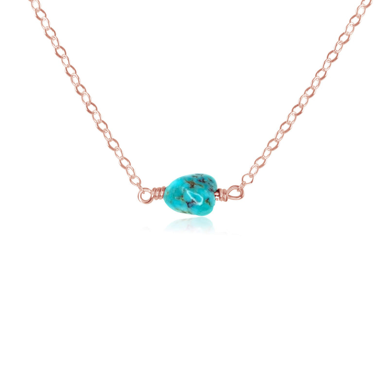 Raw Nugget Necklace - Turquoise - 14K Rose Gold Fill - Luna Tide Handmade Jewellery