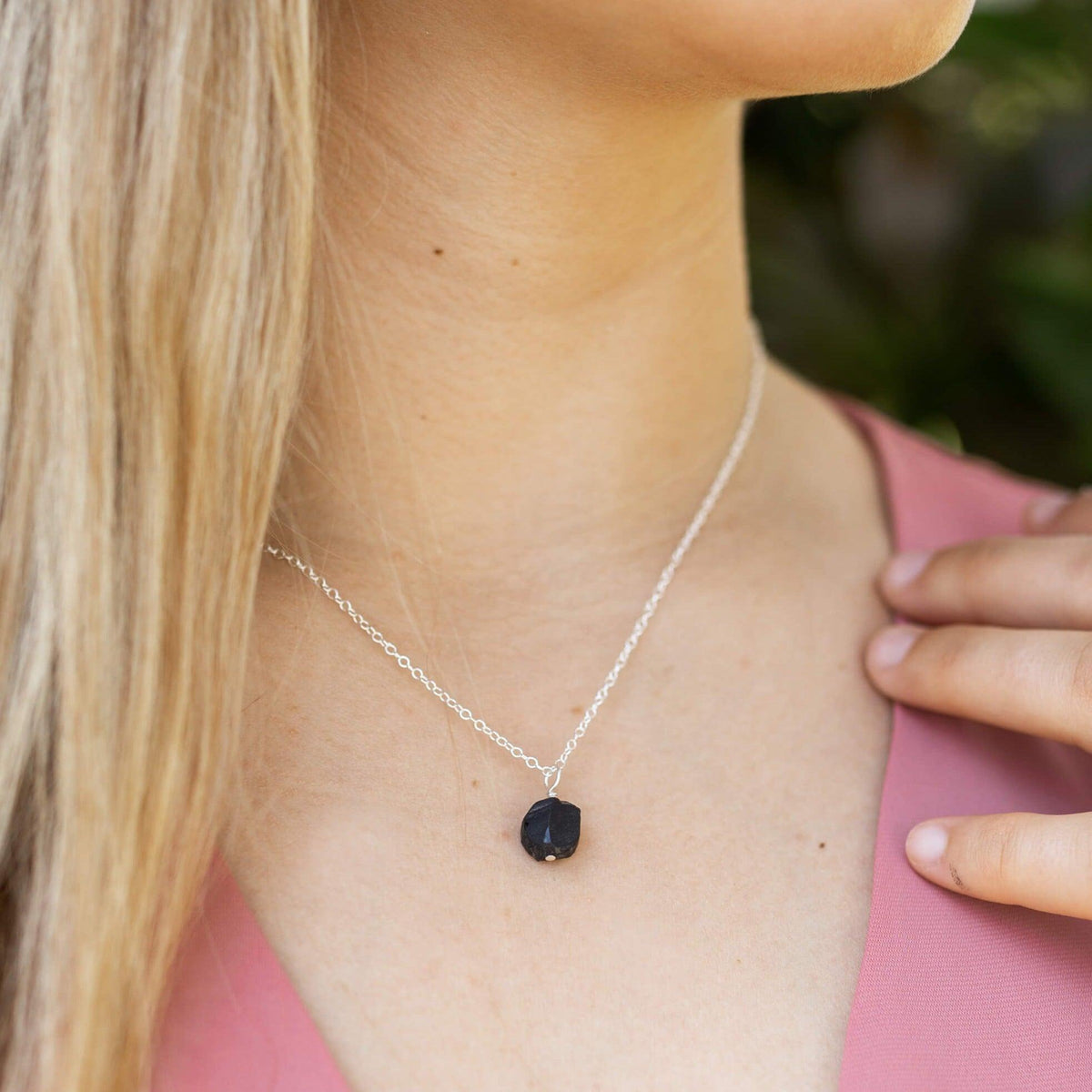 Raw Crystal Pendant Necklace - Obsidian - Sterling Silver - Luna Tide Handmade Jewellery
