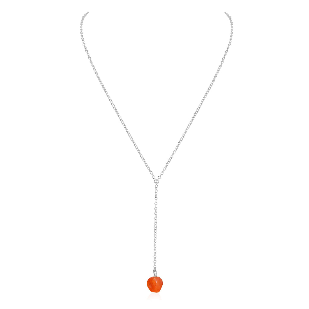 Raw Orange Carnelian Crystal Lariat Necklace - Raw Orange Carnelian Crystal Lariat Necklace - Sterling Silver - Luna Tide Handmade Crystal Jewellery