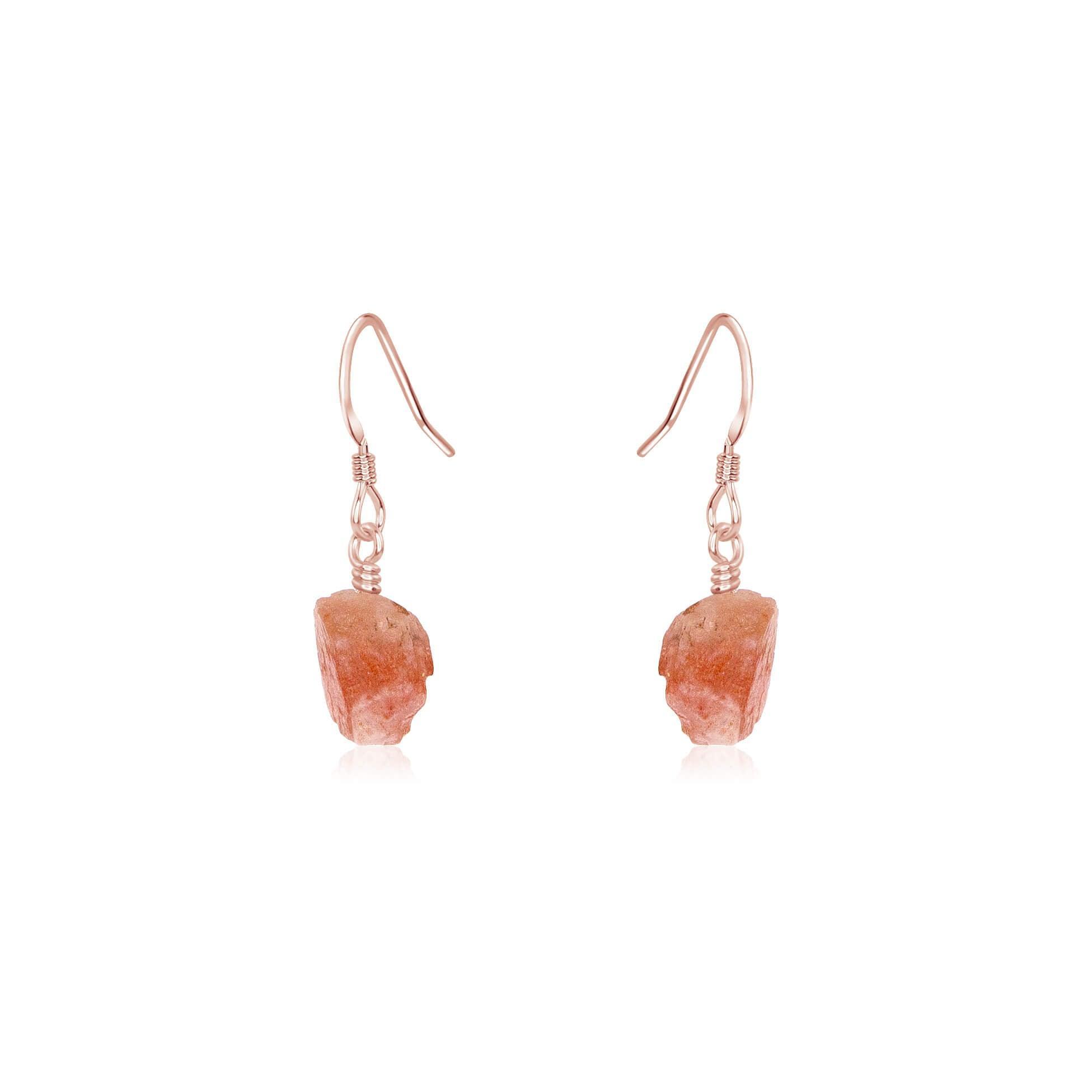 Raw Orange Sunstone Crystal Dangle Drop Earrings - Raw Orange Sunstone Crystal Dangle Drop Earrings - 14k Rose Gold Fill - Luna Tide Handmade Crystal Jewellery