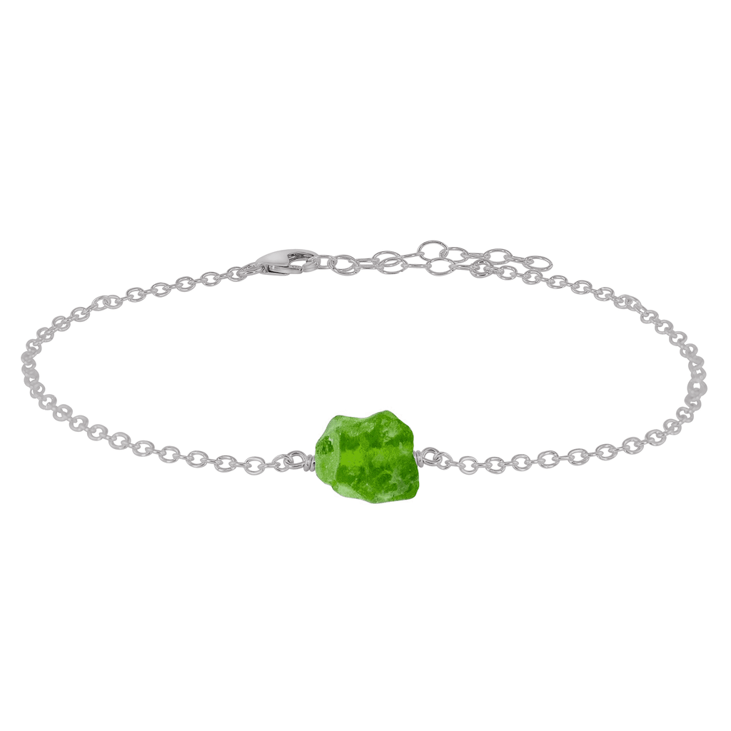 Raw Peridot Crystal Nugget Anklet - Raw Peridot Crystal Nugget Anklet - Stainless Steel - Luna Tide Handmade Crystal Jewellery