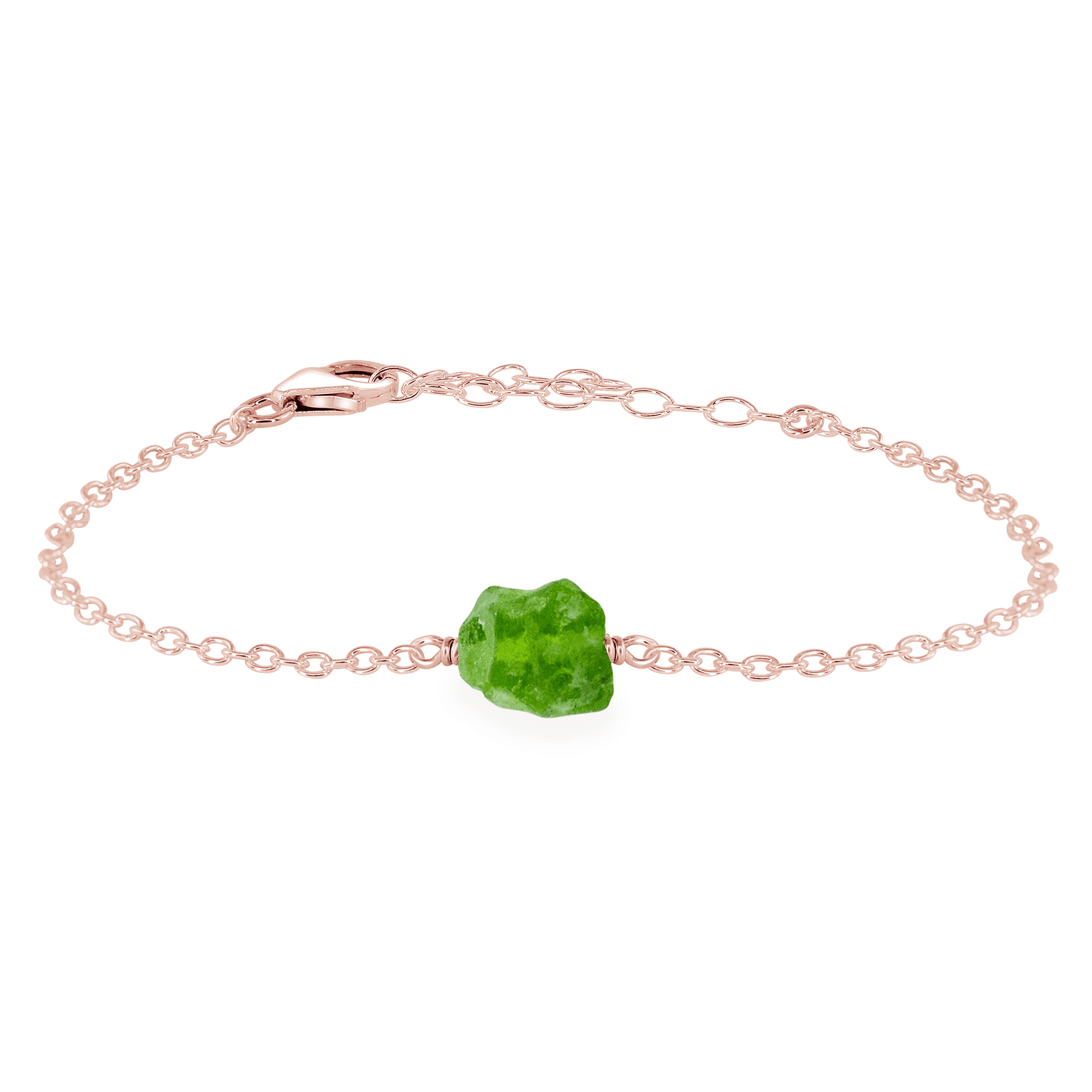 Raw Peridot Crystal Nugget Bracelet - Raw Peridot Crystal Nugget Bracelet - 14k Rose Gold Fill - Luna Tide Handmade Crystal Jewellery