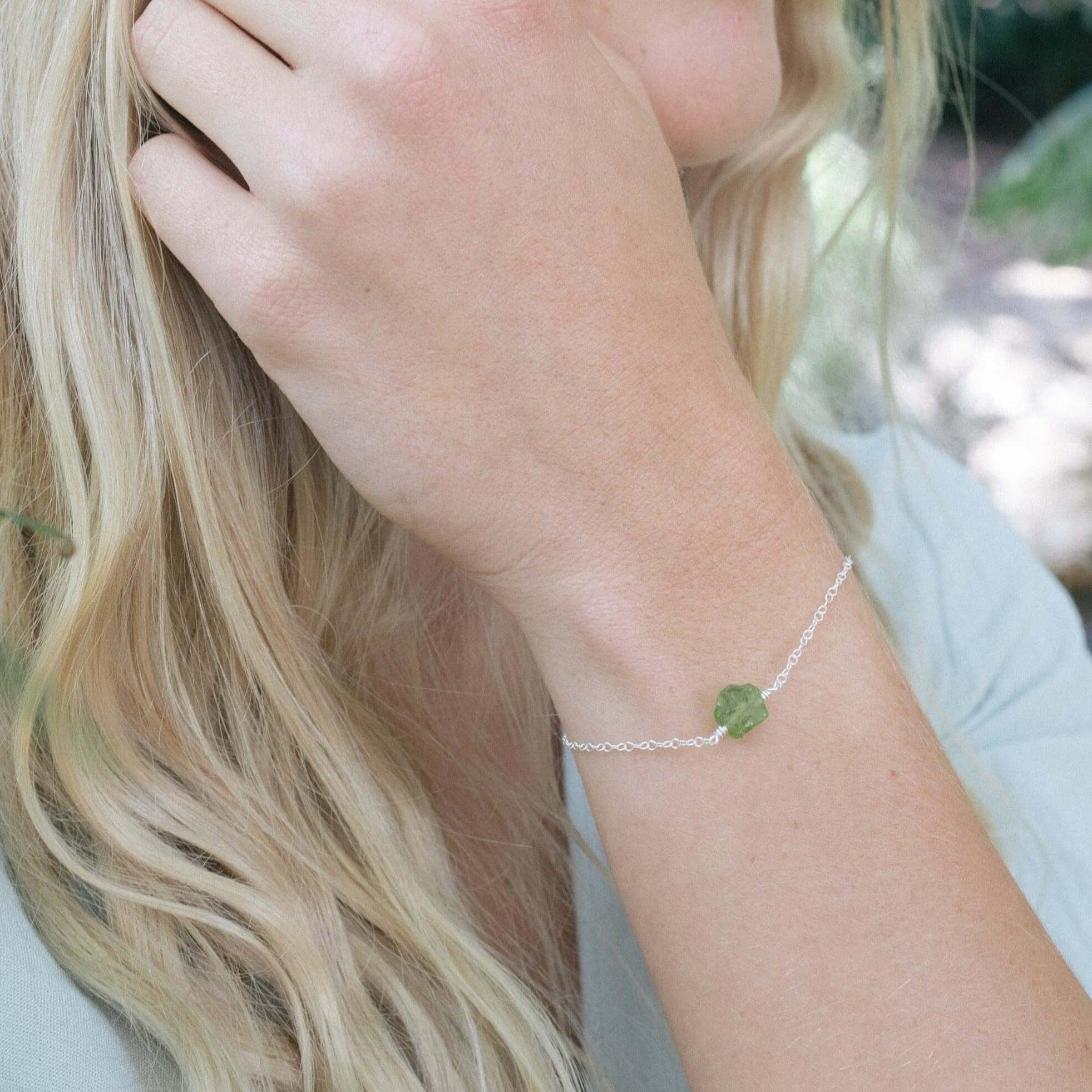 Raw Peridot Crystal Nugget Bracelet - Raw Peridot Crystal Nugget Bracelet - Sterling Silver - Luna Tide Handmade Crystal Jewellery