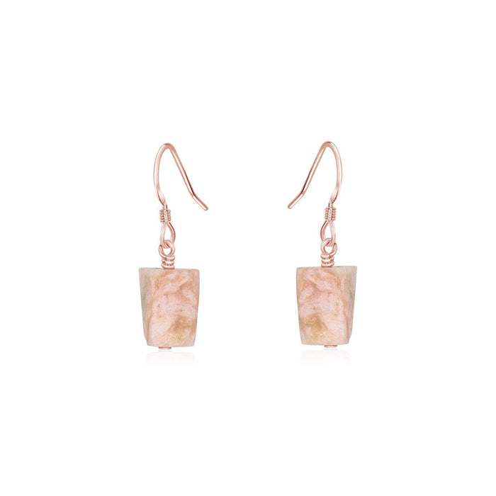 Raw Pink Peruvian Opal Crystal Dangle Drop Earrings - Raw Pink Peruvian Opal Crystal Dangle Drop Earrings - 14k Rose Gold Fill - Luna Tide Handmade Crystal Jewellery