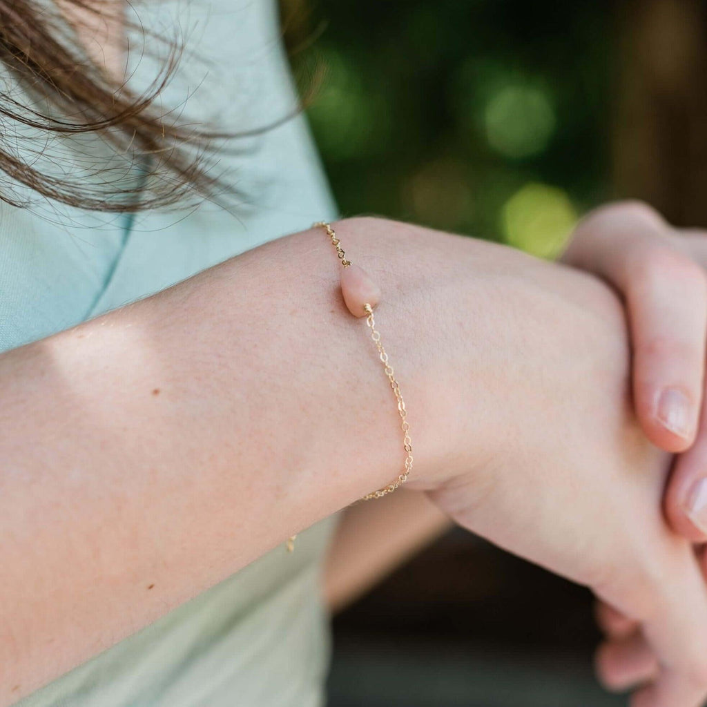 Raw Pink Peruvian Opal Crystal Nugget Bracelet - Raw Pink Peruvian Opal Crystal Nugget Bracelet - 14k Gold Fill - Luna Tide Handmade Crystal Jewellery