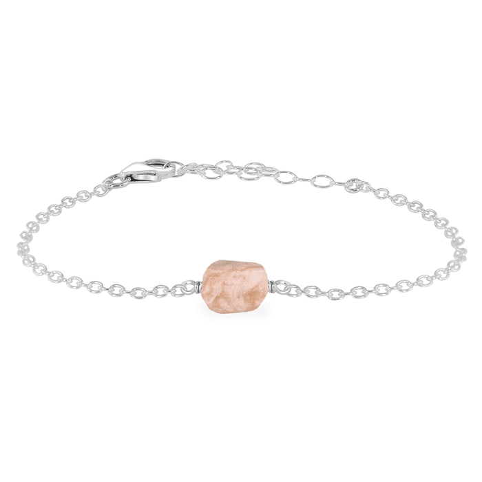 Raw Pink Peruvian Opal Crystal Nugget Bracelet - Raw Pink Peruvian Opal Crystal Nugget Bracelet - Sterling Silver - Luna Tide Handmade Crystal Jewellery