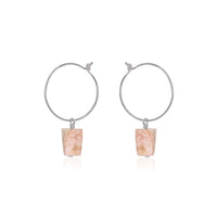 Raw Nugget Hoop Earrings - Pink Peruvian Opal - Stainless Steel - Luna Tide Handmade Jewellery