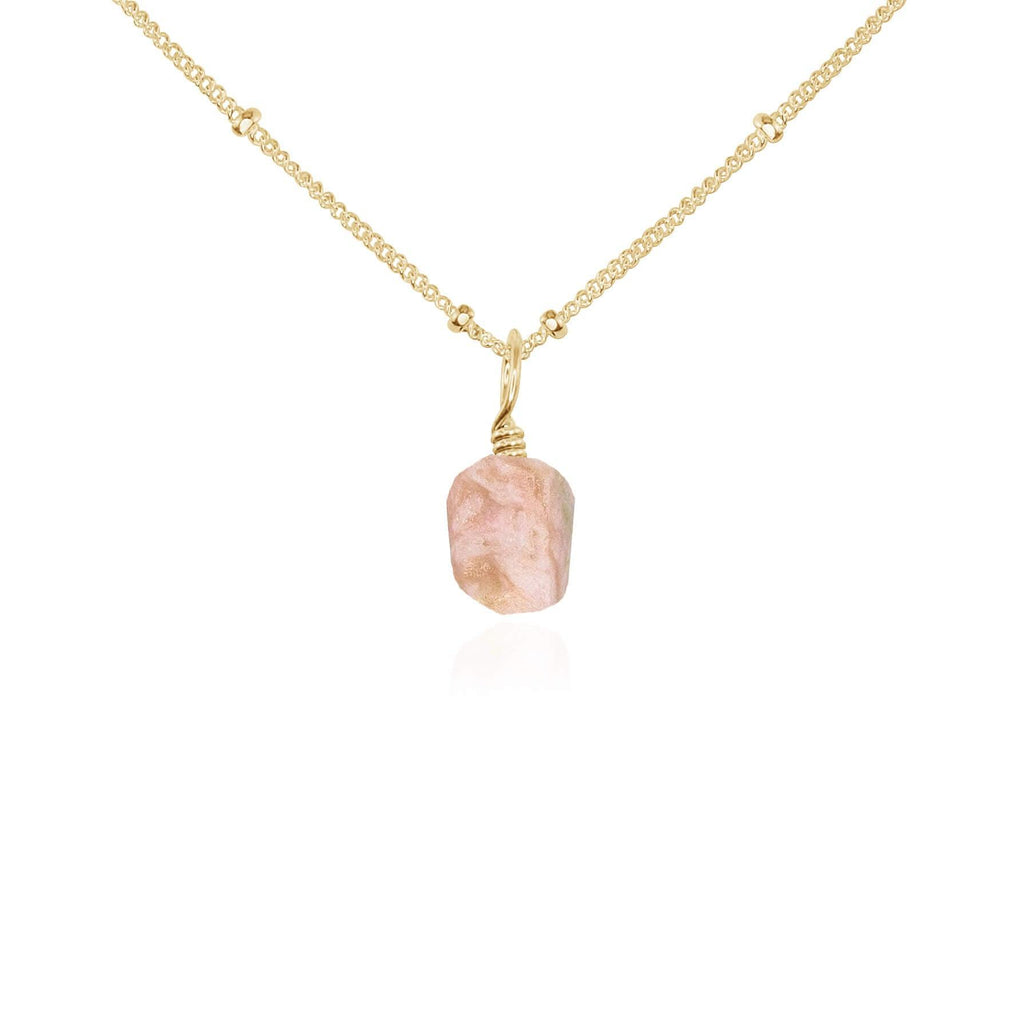 Raw Pink Peruvian Opal Natural Crystal Pendant Necklace - Raw Pink Peruvian Opal Natural Crystal Pendant Necklace - 14k Gold Fill / Satellite - Luna Tide Handmade Crystal Jewellery