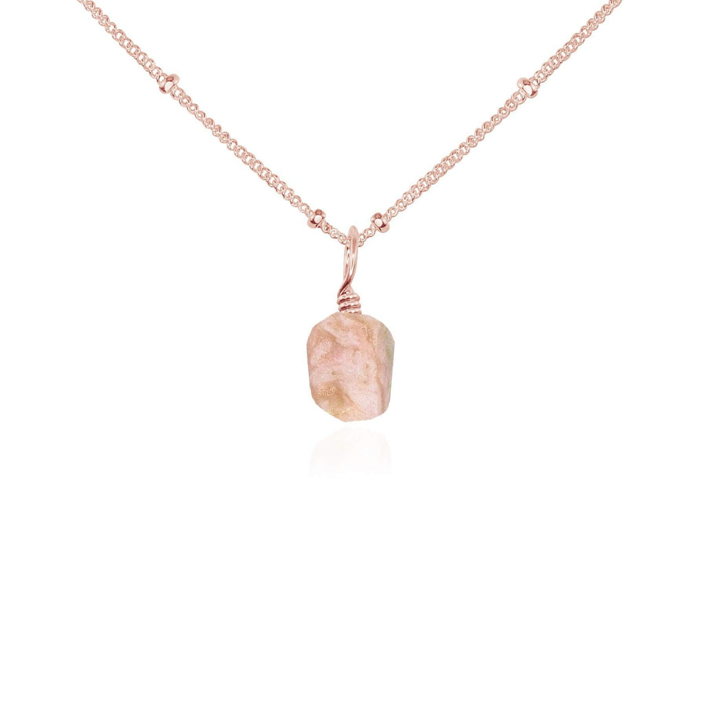 Raw Pink Peruvian Opal Natural Crystal Pendant Necklace - Raw Pink Peruvian Opal Natural Crystal Pendant Necklace - 14k Rose Gold Fill / Satellite - Luna Tide Handmade Crystal Jewellery