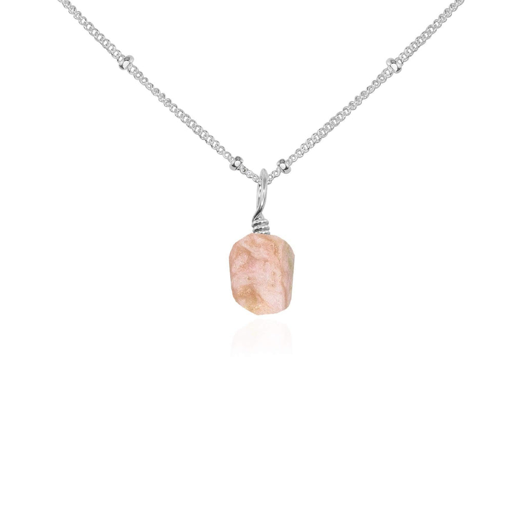 Raw Pink Peruvian Opal Natural Crystal Pendant Necklace - Raw Pink Peruvian Opal Natural Crystal Pendant Necklace - Sterling Silver / Satellite - Luna Tide Handmade Crystal Jewellery