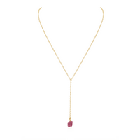 Raw Pink Tourmaline Crystal Lariat Necklace - Raw Pink Tourmaline Crystal Lariat Necklace - 14k Gold Fill - Luna Tide Handmade Crystal Jewellery