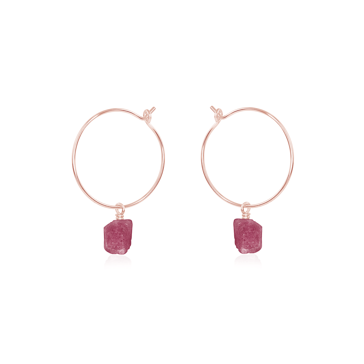 Raw Pink Tourmaline Gemstone Dangle Hoop Earrings - Raw Pink Tourmaline Gemstone Dangle Hoop Earrings - 14k Rose Gold Fill - Luna Tide Handmade Crystal Jewellery