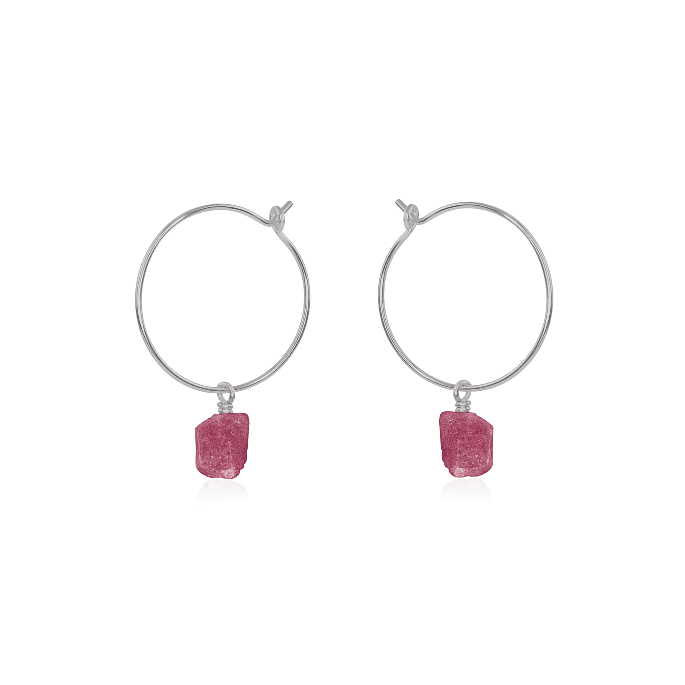 Raw Pink Tourmaline Gemstone Dangle Hoop Earrings - Raw Pink Tourmaline Gemstone Dangle Hoop Earrings - Stainless Steel - Luna Tide Handmade Crystal Jewellery