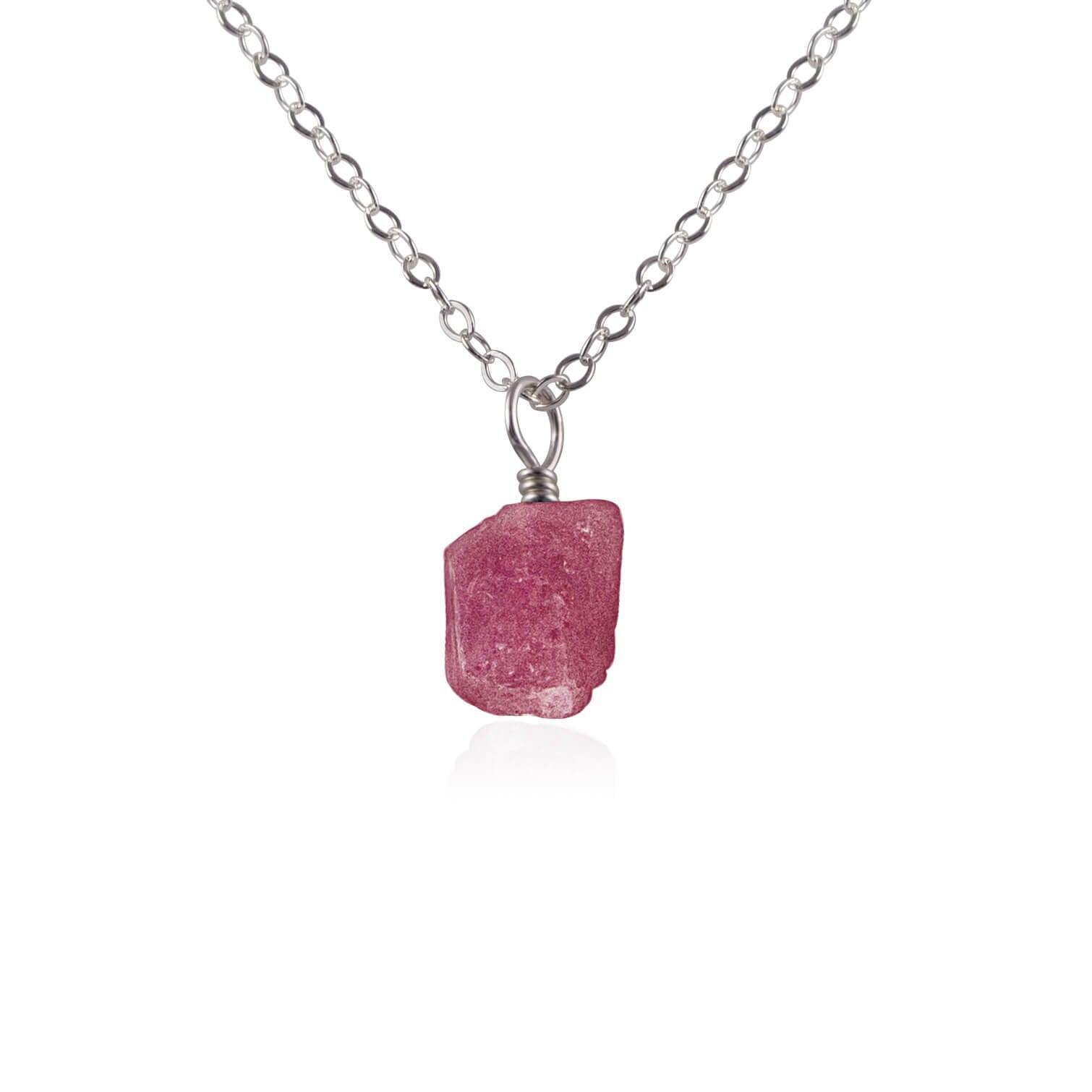 Raw Pink Tourmaline Natural Crystal Pendant Necklace - Raw Pink Tourmaline Natural Crystal Pendant Necklace - Stainless Steel / Cable - Luna Tide Handmade Crystal Jewellery