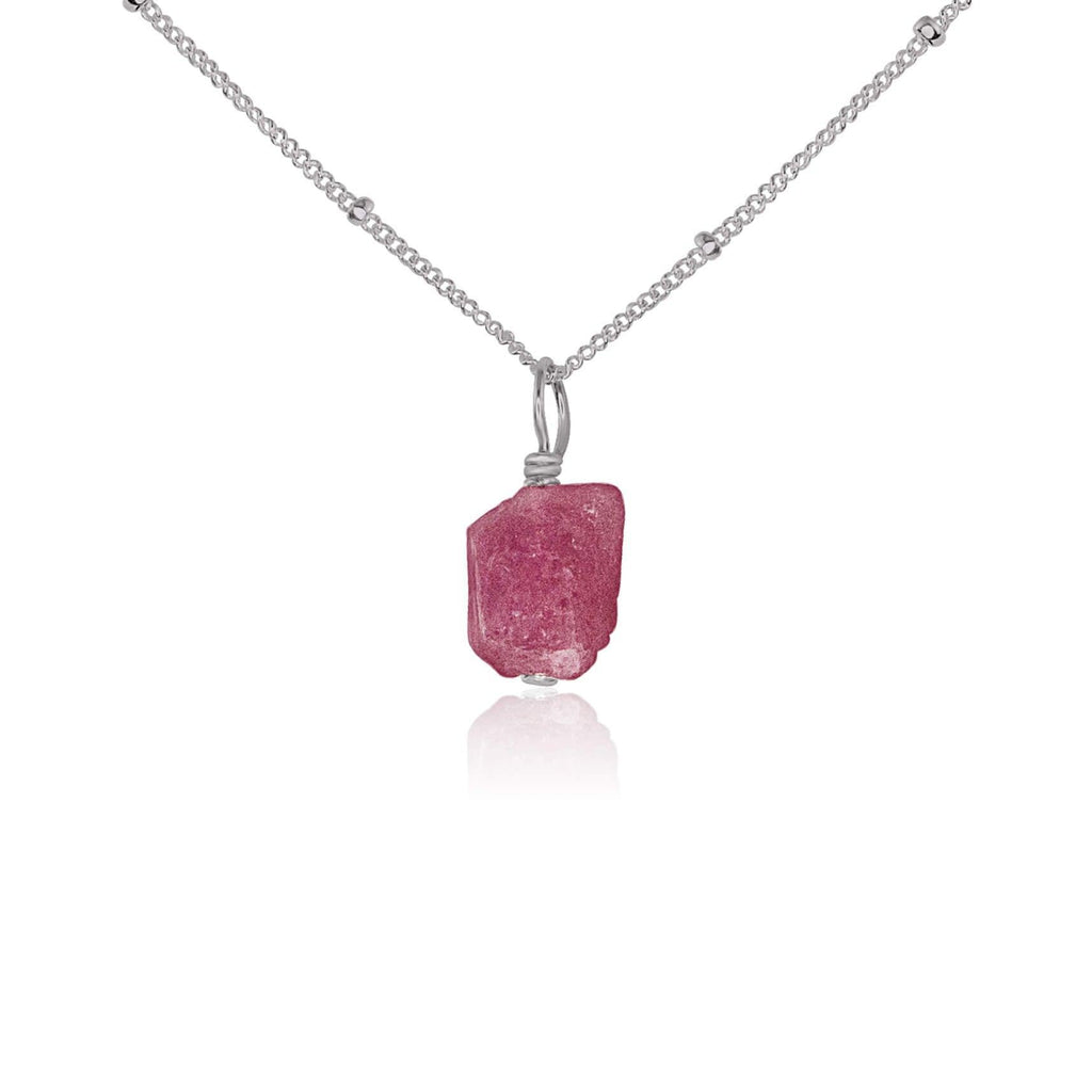 Raw Pink Tourmaline Natural Crystal Pendant Necklace - Raw Pink Tourmaline Natural Crystal Pendant Necklace - Stainless Steel / Satellite - Luna Tide Handmade Crystal Jewellery