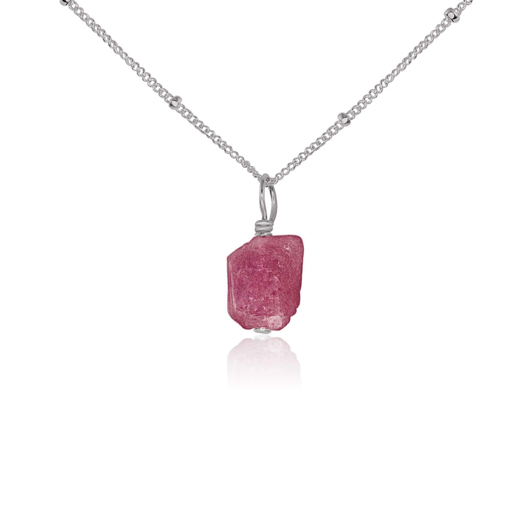Raw Pink Tourmaline Natural Crystal Pendant Necklace - Raw Pink Tourmaline Natural Crystal Pendant Necklace - Stainless Steel / Satellite - Luna Tide Handmade Crystal Jewellery