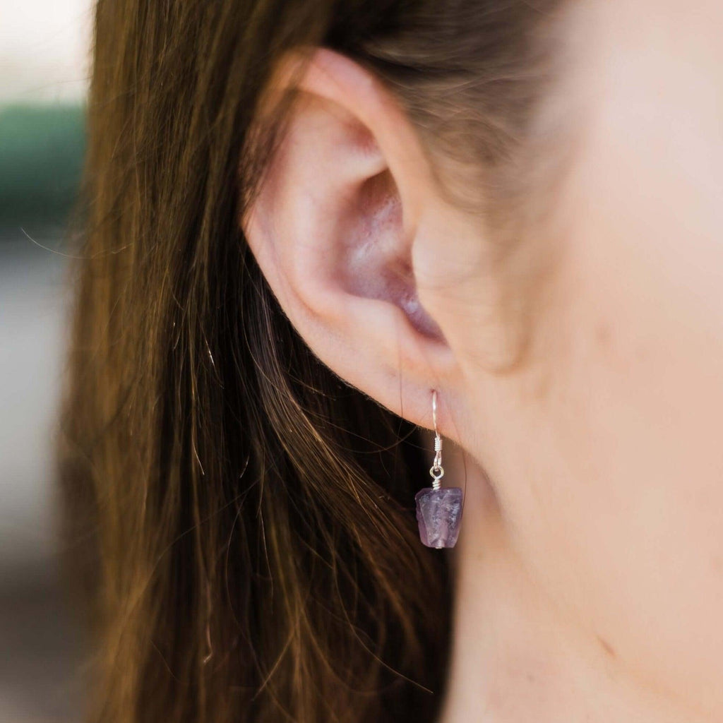 Raw Purple Amethyst Crystal Dangle Drop Earrings - Raw Purple Amethyst Crystal Dangle Drop Earrings - Sterling Silver - Luna Tide Handmade Crystal Jewellery