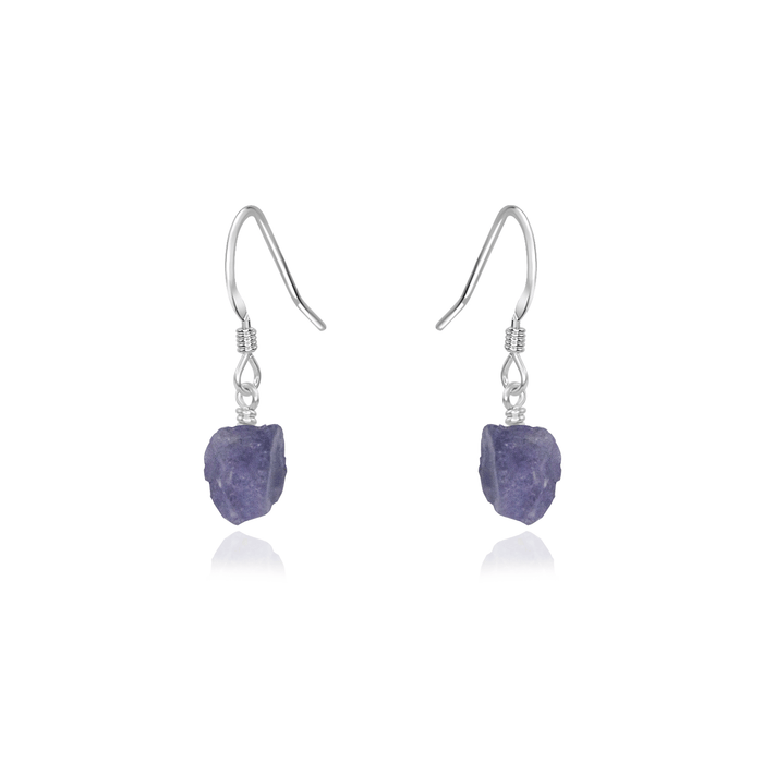 Raw Purple Tanzanite Crystal Dangle Drop Earrings - Raw Purple Tanzanite Crystal Dangle Drop Earrings - Sterling Silver - Luna Tide Handmade Crystal Jewellery