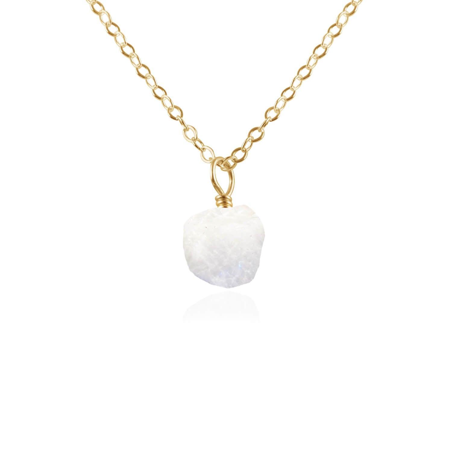 Raw Rainbow Moonstone Natural Crystal Pendant Necklace - Raw Rainbow Moonstone Natural Crystal Pendant Necklace - 14k Gold Fill / Cable - Luna Tide Handmade Crystal Jewellery