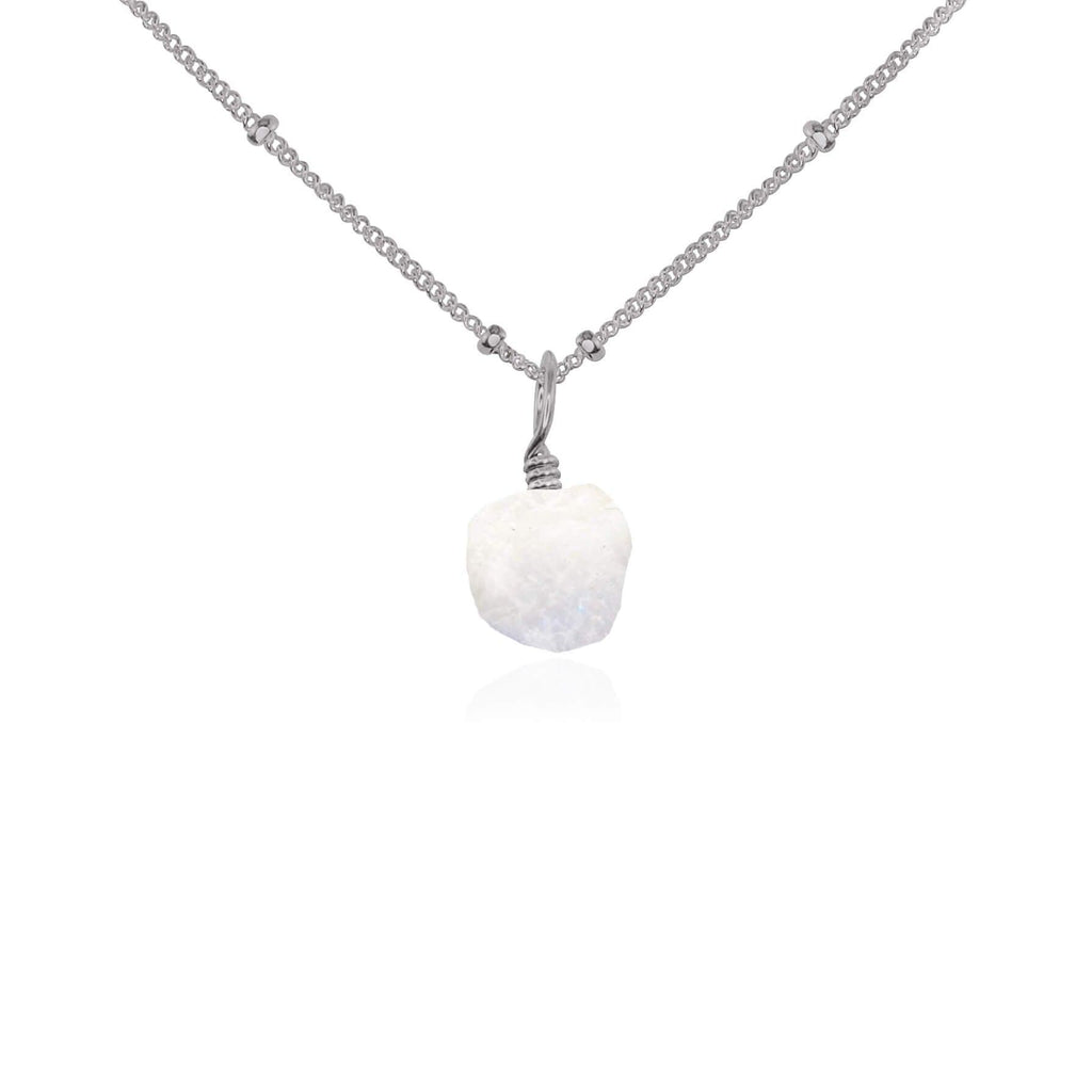 Raw Rainbow Moonstone Natural Crystal Pendant Necklace - Raw Rainbow Moonstone Natural Crystal Pendant Necklace - Stainless Steel / Satellite - Luna Tide Handmade Crystal Jewellery