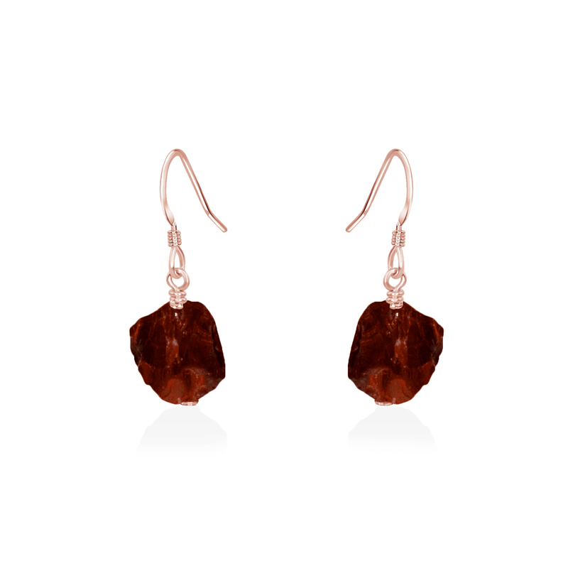 Raw Red Garnet Crystal Dangle Drop Earrings - Raw Red Garnet Crystal Dangle Drop Earrings - 14k Rose Gold Fill - Luna Tide Handmade Crystal Jewellery