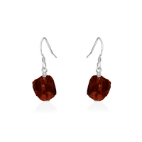 Raw Red Garnet Crystal Dangle Drop Earrings - Raw Red Garnet Crystal Dangle Drop Earrings - Sterling Silver - Luna Tide Handmade Crystal Jewellery