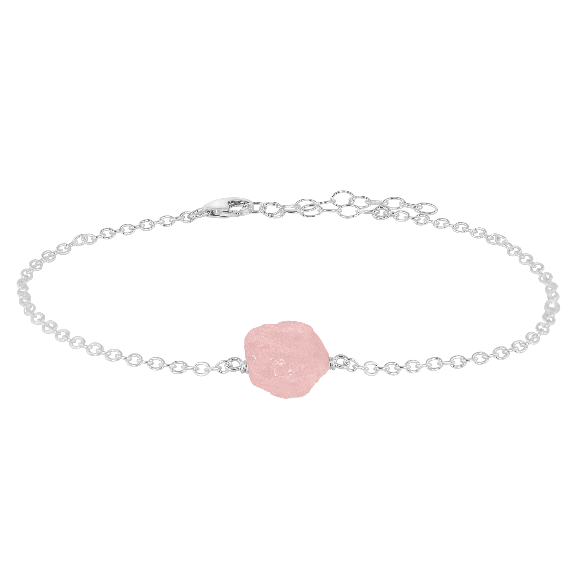 Raw Rose Quartz Crystal Nugget Anklet - Raw Rose Quartz Crystal Nugget Anklet - Sterling Silver - Luna Tide Handmade Crystal Jewellery