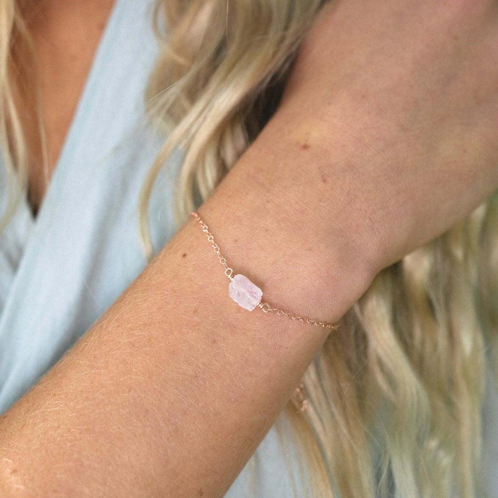 Raw Rose Quartz Crystal Nugget Bracelet - Raw Rose Quartz Crystal Nugget Bracelet - 14k Gold Fill - Luna Tide Handmade Crystal Jewellery