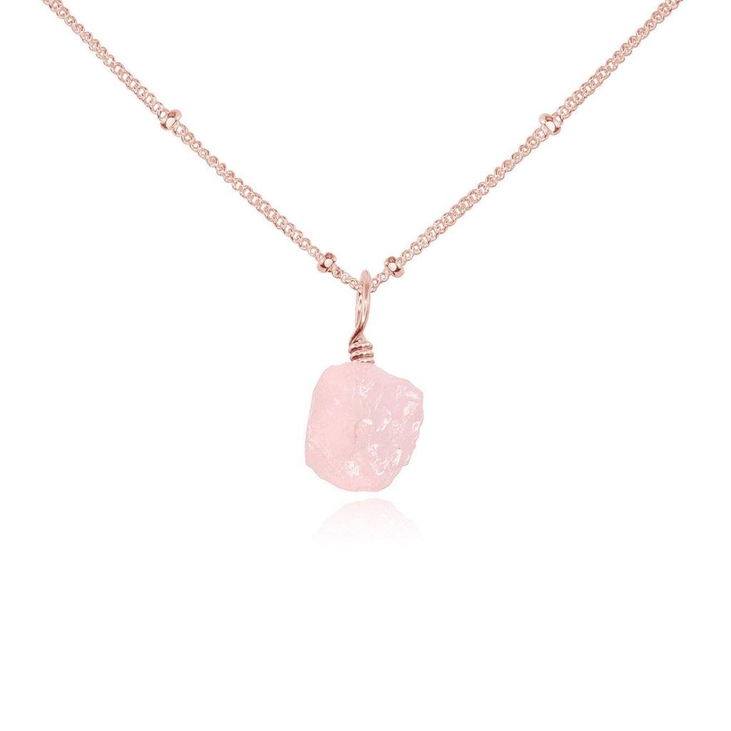 Raw Rose Quartz Natural Crystal Pendant Necklace - Raw Rose Quartz Natural Crystal Pendant Necklace - 14k Rose Gold Fill / Satellite - Luna Tide Handmade Crystal Jewellery