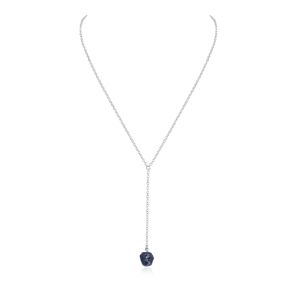 Raw Sapphire Crystal Lariat Necklace - Raw Sapphire Crystal Lariat Necklace - Sterling Silver - Luna Tide Handmade Crystal Jewellery