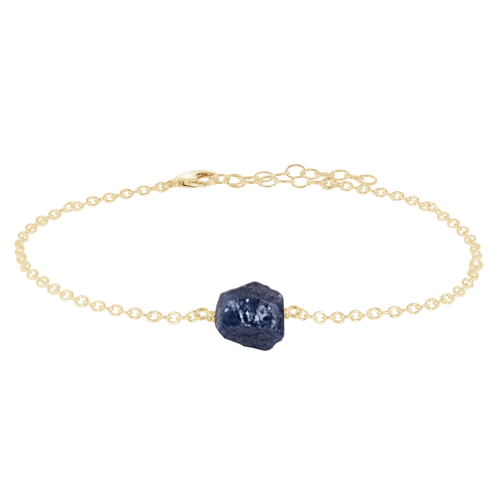 Raw Sapphire Crystal Nugget Anklet - Raw Sapphire Crystal Nugget Anklet - 14k Gold Fill - Luna Tide Handmade Crystal Jewellery
