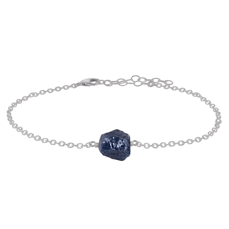 Raw Sapphire Crystal Nugget Anklet - Raw Sapphire Crystal Nugget Anklet - Stainless Steel - Luna Tide Handmade Crystal Jewellery