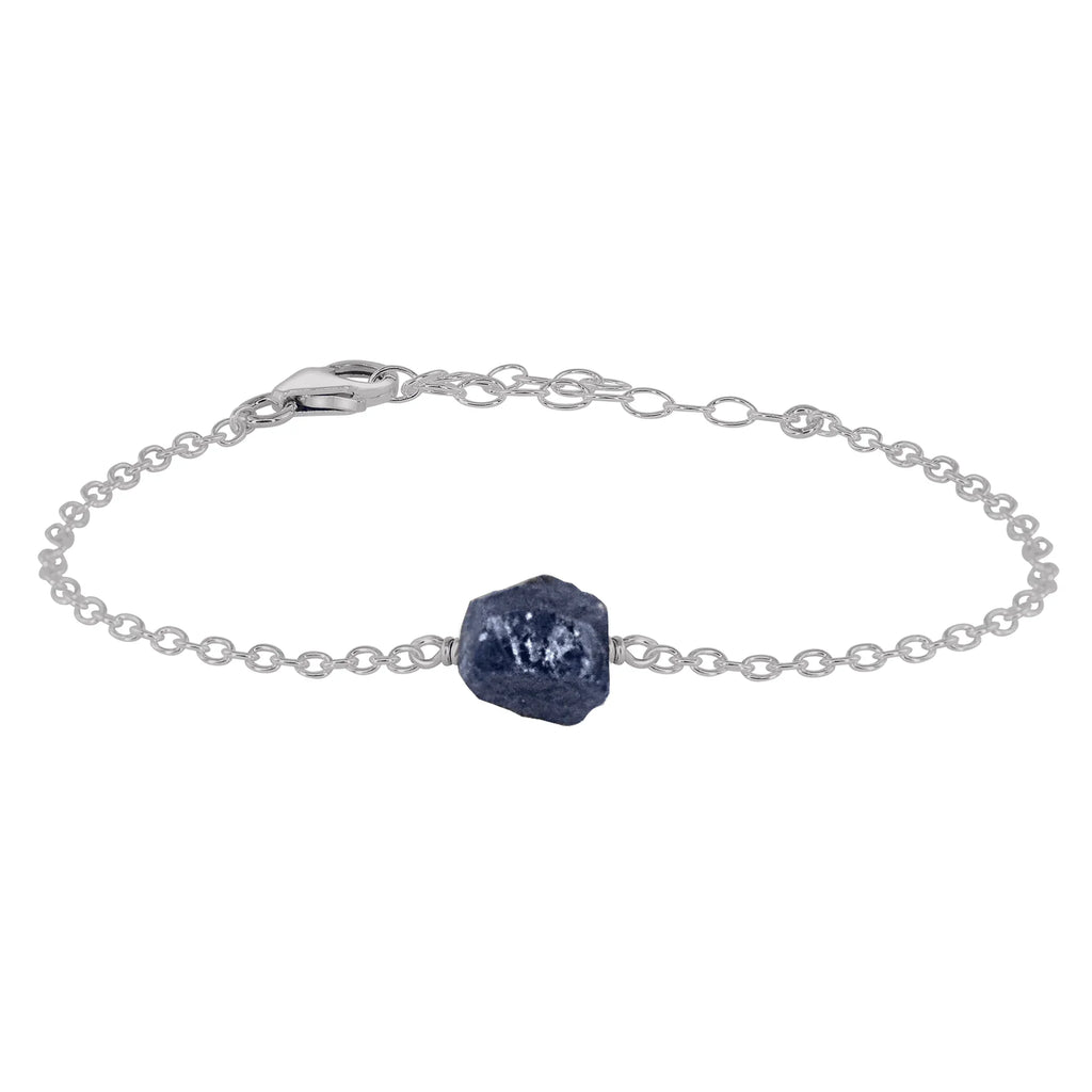 Raw Sapphire Crystal Nugget Bracelet - Raw Sapphire Crystal Nugget Bracelet - Stainless Steel - Luna Tide Handmade Crystal Jewellery