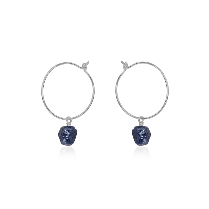Raw Sapphire Gemstone Dangle Hoop Earrings - Raw Sapphire Gemstone Dangle Hoop Earrings - Stainless Steel - Luna Tide Handmade Crystal Jewellery