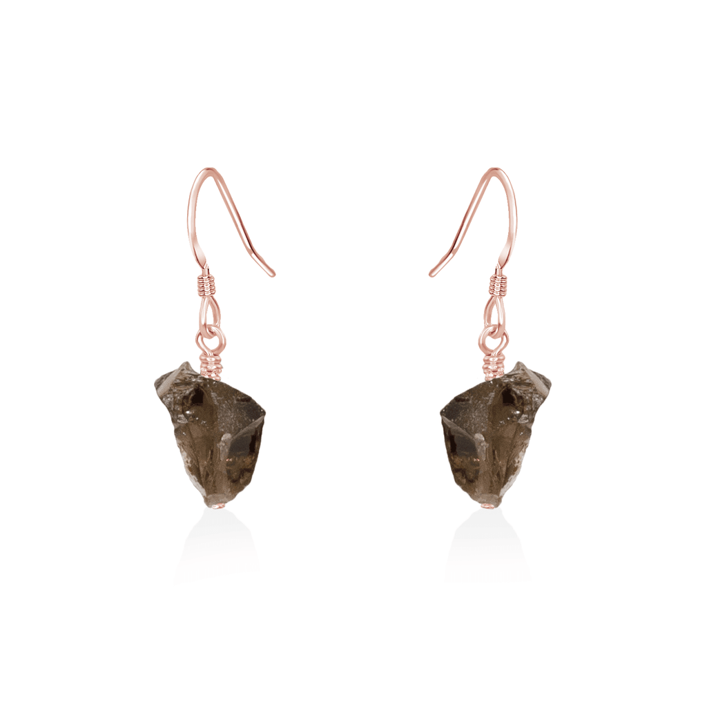 Raw Smoky Quartz Crystal Dangle Drop Earrings - Raw Smoky Quartz Crystal Dangle Drop Earrings - 14k Rose Gold Fill - Luna Tide Handmade Crystal Jewellery