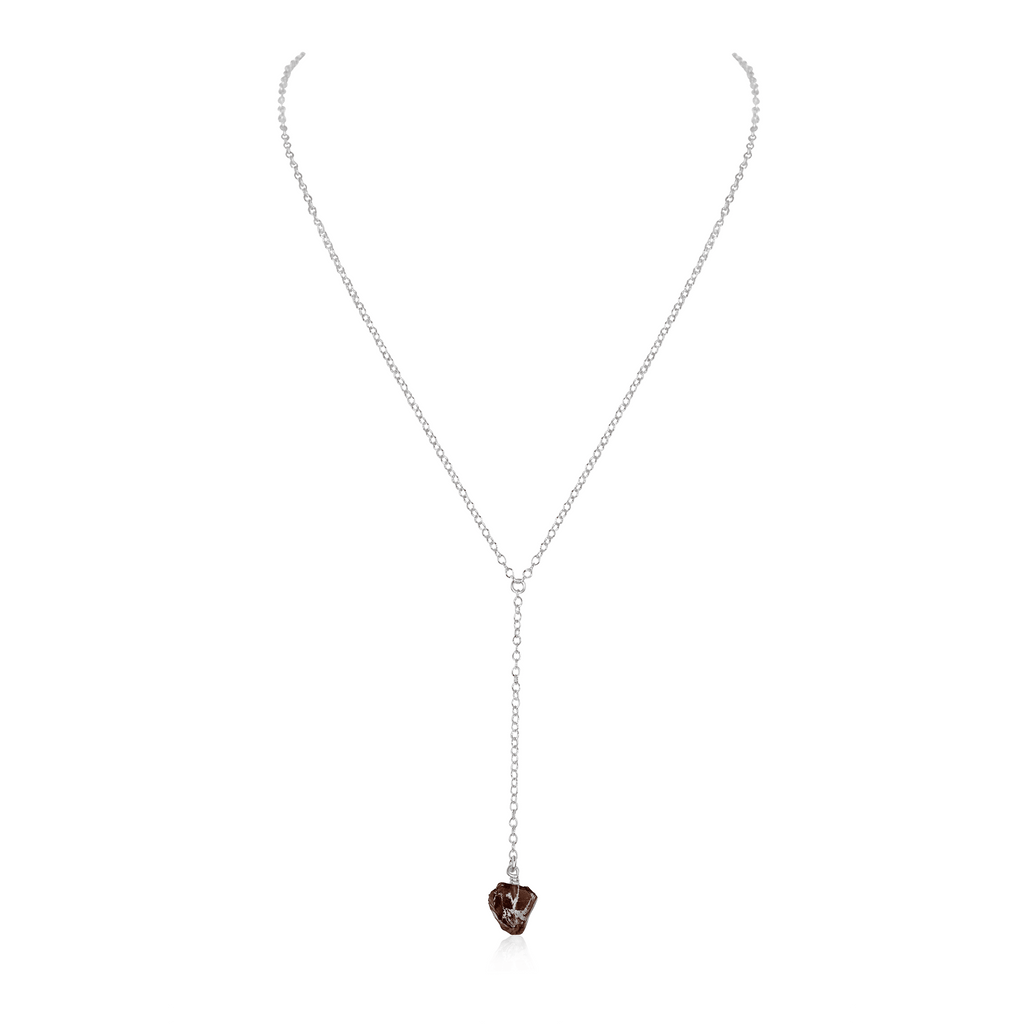Raw Smoky Quartz Crystal Lariat Necklace - Raw Smoky Quartz Crystal Lariat Necklace - Sterling Silver - Luna Tide Handmade Crystal Jewellery