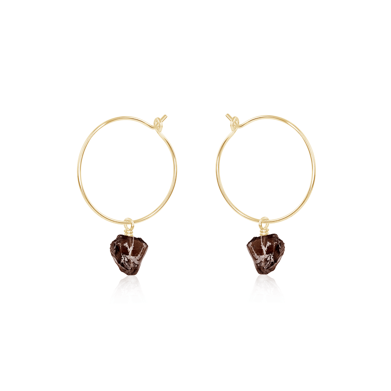 Raw Smoky Quartz Gemstone Dangle Hoop Earrings - Raw Smoky Quartz Gemstone Dangle Hoop Earrings - 14k Gold Fill - Luna Tide Handmade Crystal Jewellery