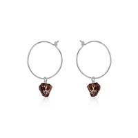 Raw Smoky Quartz Gemstone Dangle Hoop Earrings - Raw Smoky Quartz Gemstone Dangle Hoop Earrings - Stainless Steel - Luna Tide Handmade Crystal Jewellery