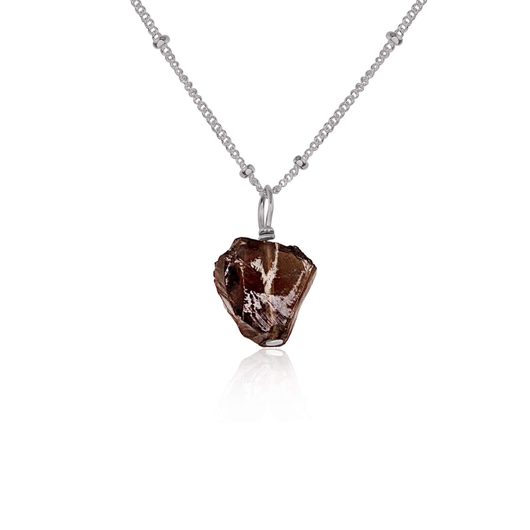 Raw Smoky Quartz Natural Crystal Pendant Necklace - Raw Smoky Quartz Natural Crystal Pendant Necklace - Stainless Steel / Satellite - Luna Tide Handmade Crystal Jewellery