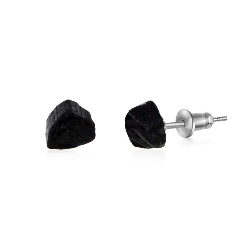 Raw Stud Earrings - Black Tourmaline - Stainless Steel - Luna Tide Handmade Jewellery