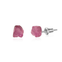 Raw Stud Earrings - Pink Tourmaline - Stainless Steel - Luna Tide Handmade Jewellery