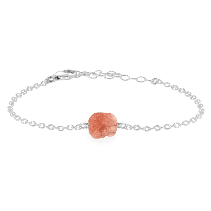 Raw Sunstone Crystal Nugget Bracelet - Raw Sunstone Crystal Nugget Bracelet - Sterling Silver - Luna Tide Handmade Crystal Jewellery