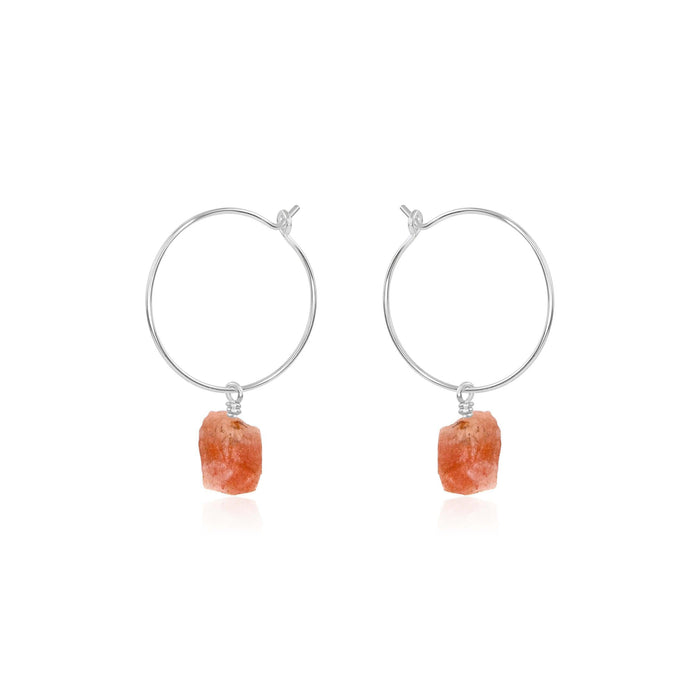 Raw Sunstone Gemstone Dangle Hoop Earrings - Raw Sunstone Gemstone Dangle Hoop Earrings - Sterling Silver - Luna Tide Handmade Crystal Jewellery